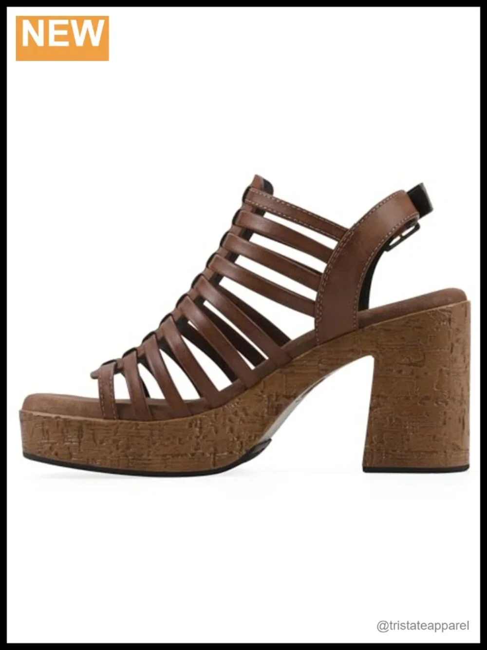 Gladiator Platform Sandal Cork Sole Open Square Toe Buckle Adjustable